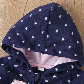 Heart-shaped Print Hooded Zipper Jackets Girls Long Sleeve Warm Outwear Kids Clothes