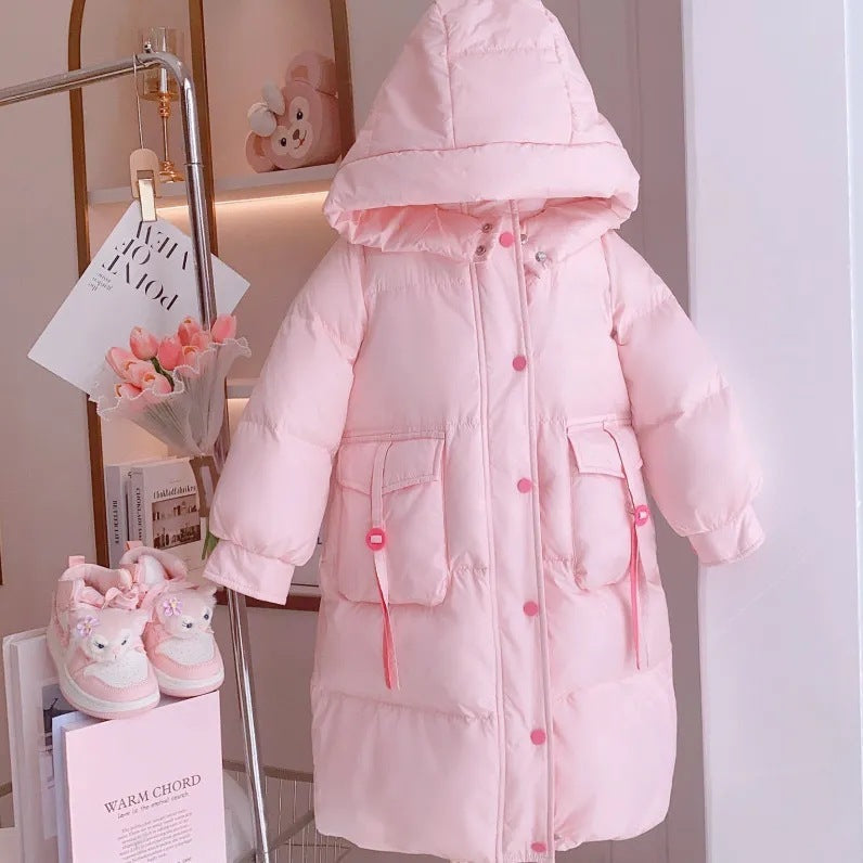 Girls Padded Cotton Clothes Mid-length Thickened Warm