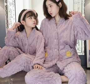 Girls Pajamas Coral Velvet Thickened Parent-child Mother And Daughter Clothes Set