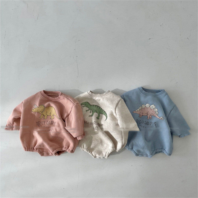 Ins Korean Style Baby And Infant Winter Clothes New Jumpsuit Boys And Girls Baby Cute Dinosaur Fleece Baby Bodysuit Rompers Jumpsuit