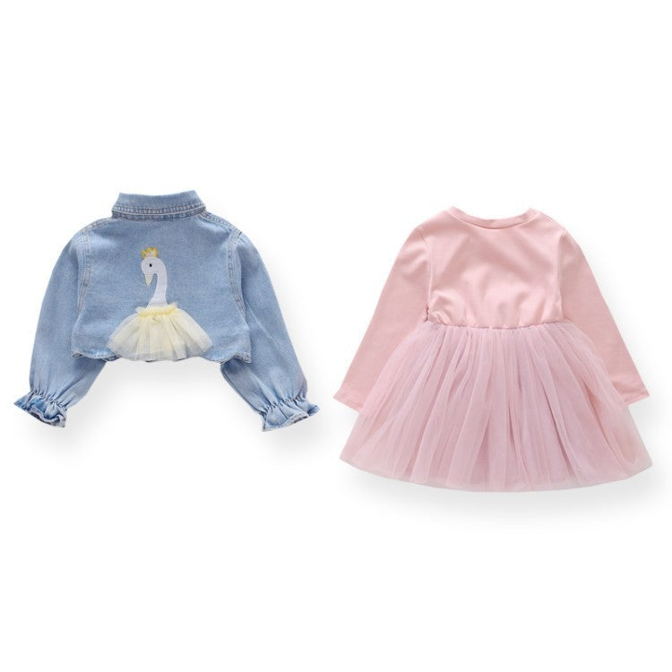 Girls' Spring Clothes Dress Denim Jacket 2 Piece Set