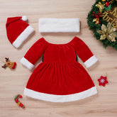 Toddler Baby Girls Christmas Clothes Set Dress Hat  Scarf