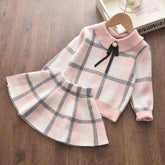 Girls Spring Clothes Set Long Sleeve Sweater Shirt Skirt Bow