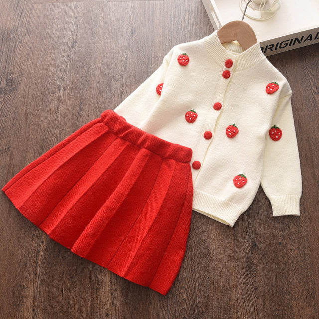 Girls Spring Clothes Set Long Sleeve Sweater Shirt Skirt Bow