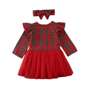 Christmas Toddler Baby Girl Striped Princess Party Tulle Dress Headband Red Stitching Clothing